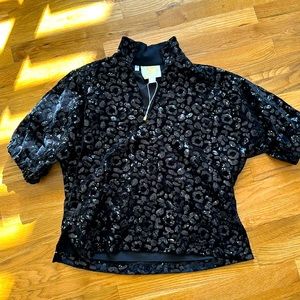 Emily McCarthy sequin velvet poppy top